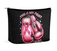 Guantoni da boxe Pink Ribbon This Is My Fight Awareness Borsa per il trucco Borsa da viaggio in PU Borsa impermeabile con cerniera per articoli da toeletta per donne 6,8x5,9 pollici