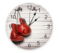 Guantoni da boxe rossi contro orologi da parete in legno senza ticchettio ragazza ragazzo camera da letto bagno cucina soggiorno ufficio orologio rotondo