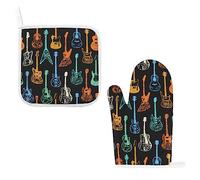 Guantoni da forno per chitarra acustica e presine, per musica rock, guanti da cucina e barbecue, set da 2 pezzi