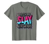 Guardami Uccidere Vibrant School Spirit di Quarta elementare, Quarta elementare Maglietta, Bambini, Verde Militare mélange, 2 Anni