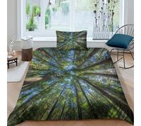 Guardando gli alberi verdi nella foresta, la luce del sole splende attraverso le foglie Set Copripiumino Con Stampa 3D Biancheria Letto,morbida Microfibra, Federe, Per Adulti, Adolescenti, Bambino