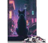 Guardando il gatto cyberpunk Puzzle da 520 pezzi per adulti Puzzle rettangolari in cartone Puzzle difficili per donne e uomini 520 pezzi (52x38 cm)