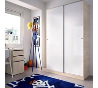 Guardaroba 2 Ante Denali, Mobile Appendiabiti per Camera da Letto, Armadio Ante scorrevoli, 120x50h204 cm, Bianco Lucido e Rovere