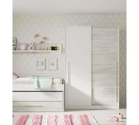 Guardaroba 2 Ante Downey, Armadio per Camera da Letto, Mobile con Barra Appendiabiti e 3 Ripiani, 120x50h200 cm, Bianco Anticato