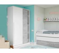 Dmora - Guardaroba Downey, Armadio per camera da letto a 2 ante scorrevoli, Mobile con barra appendiabiti e 3 ripiani, cm 120x50h200, Cemento e Bianco