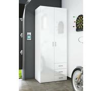 Guardaroba 2 Ante Emilie, Mobile Camera da Letto, Cabina Armadio portabiti, Armadio Appendiabiti, 78x50 h200 cm, Bianco Lucido