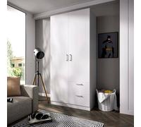 Guardaroba 2 Ante Velino, Mobile Appendiabiti per Camera da Letto, Armadio 2 cassetti, 100x52h215 cm, Bianco