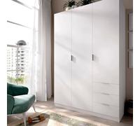 Guardaroba 3 Ante Cimone, Mobile Appendiabiti per Camera da Letto, Armadio 3 cassetti, 121x52h184 cm, Bianco