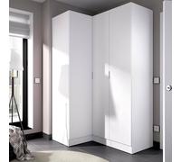 Guardaroba 3 Ante Meru, Mobile angolare per Camera da Letto, Armadio Appendiabiti ad Angolo, 133x91h184 cm, Bianco