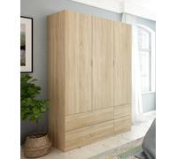 Dmora - Guardaroba Weymouth, Mobile camera da letto a 3 ante e 2 cassetti, Armadio appendiabiti, 135x52h200 cm, Rovere