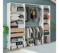 Guardaroba Grande Worland, Mobile Camera da Letto, Armadio Appendiabiti con Ripiani e 3 cassetti, 196x40h187 cm, Bianco e Rovere