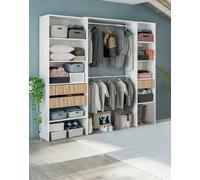 Guardaroba Grande Worland, Mobile Camera da Letto, Armadio Appendiabiti con Ripiani e 3 cassetti, 196x40h187 cm, Bianco e Rovere