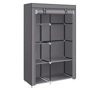 Guardaroba in Tessuto, Armadio Pieghevole, 6 Ripiani e 1 Barra Appendiabiti, Struttura in Metallo, 45 x 105 x 168 cm, Camera da Letto, Cabina Armadio, Grigio con Fantasia a Zigzag/Nero/Grigio [Inizia 