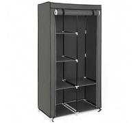 Guardaroba in Tessuto, Armadio Pieghevole, 6 Ripiani e 1 Barra Appendiabiti, Struttura in Metallo, 45 x 88 x 168 cm, per Camera da Letto, Cabina Armadio, Nero/Blu Scuro/Grigio [Inizia la giornata col 