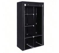 Guardaroba in Tessuto, Armadio Pieghevole, 6 Ripiani e 1 Barra Appendiabiti, Struttura in Metallo, 45 x 88 x 168 cm, per Camera da Letto, Cabina Armadio, Nero/Blu Scuro/Grigio [Inizia la giornata col