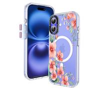 GuardCrew Magenetic - Custodia per iPhone 16, compatibile con Magsafe [Crashproof 3,5 m, test di caduta di grado militare] antiurto trasparente in TPU bumper sottile custodia per iPhone 16 - rosso