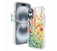 GuardCrew Magenetic - Custodia per iPhone 16, compatibile con Magsafe [Crashproof 3,5 m test di caduta di grado militare] antiurto trasparente TPU bumper sottile custodia per iPhone 16 fiori selvatici