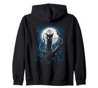 Guardiano della Luna Celeste Cat Moon Mystical Night Opera d'Arte Felpa con Cappuccio