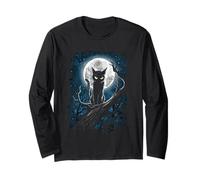 Guardiano della Luna Celeste Cat Moon Mystical Night Opera d'Arte Maglia a Manica