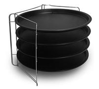 Guardini Pizza&Mania, Set 4 Tegami Pizza Ø32cm+1 Griglia Porta Tegami, Acciaio con rivestimento antiaderente, Colore nero