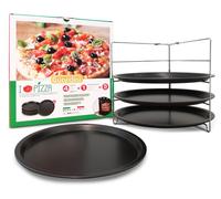 Guardini, Set 4 tegami pizza Ø 28 cm + 1 griglia porta tegami, Acciaio con rives