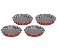 Guardini, Set di 4 stampi crostatina Ø 12 cm, Acciaio con rivestimento antiaderente, Rosso e Grigio, Made in Italy, Linea Rossana