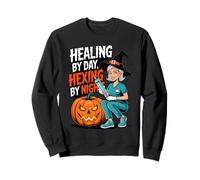 Guarigione di Giorno, Hexing di Notte Infermiere Streghe Halloween Felpa