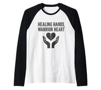 Guarigione, mani, guerriero, cuore, vendemmia, infermiera, potere. Maglia con Maniche Raglan