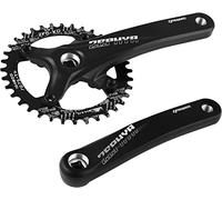 Guarnitura Quadrata da 170 mm per Mountain Bike con Corona da 104 BCD 32/34/36/38T, Guarnitura MTB in Lega di Alluminio Stretta e Larga, Bullone per Corona Rotonda CNC (Nero, 34T)