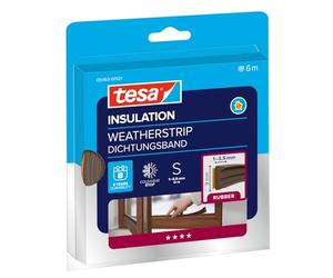 Guarnizione per Porte e Finestre, tesamoll® Profilo E, 6m x 9mm, Marrone | Guarnizione in Gomma Autoadesiva per Isolare le Fessure di Finestre e Porte - Protezione da Freddo, Caldo, Rumore e Umidità