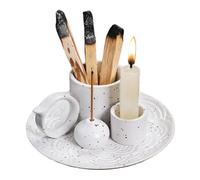 GUASDIE Porta bruciatori di incenso in Ceramica 4 in 1 con Vassoio raccogli Cenere, Adatto per Bruciare Salvia Bianca, Bastoncini di Palo Santo per Meditazione, Yoga, Decorazione della casa,Bianca