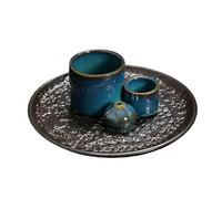 GUASDIE Porta Incensi, Porta Palo Santo 4 in 1, Bruciatore di Incensi in Ceramica per Bruciare Salvia e Bastoncini, Porta Candela con Vassoio Raccogli Cenere per Meditazione,Deep Blue