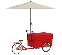 GUAWJRZDP Carrello da Pranzo a Tre Ruote con Ombrellone, Carrello for Biciclette con Vendita Mobile, Carrelli Alimentari Portatili con Armadietto Portaoggetti, Carretto dei Gelati for Affari(Red)