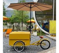 GUAWJRZDP Carrello da Pranzo a Tre Ruote con Ombrellone, Carrello for Biciclette con Vendita Mobile, Carrelli Alimentari Portatili con Armadietto Portaoggetti, Carretto dei Gelati for Affari(Yellow)