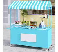 GUAWJRZDP Carrello Portatile a 4 Ruote con Tettoia a Strisce, Espositore Mobile for Alimenti con Ruote, Carrello for Venditori All'aperto in Ferro for Mercato, Cibo di Strada,Eventi(Blauw,180cm/71in)