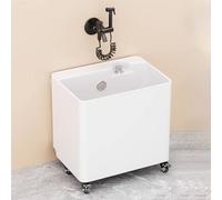 GUAWJRZDP Lavello per Mocio Commerciale, Lavello per Mocio in Plastica con Scarico One-Touch, Lavello per Mocio Indipendente con Ruote Mobili, per Ristoranti, Bagni, Cucine(White)