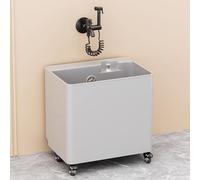 GUAWJRZDP Lavello per Mocio Commerciale, Lavello per Mocio in Plastica con Scarico One-Touch, Lavello per Mocio Indipendente con Ruote Mobili, per Ristoranti, Bagni, Cucine(Gray)
