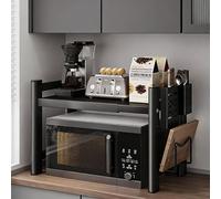 GUAWJRZDP Mensola Microonde Estensibile, 2 Livelli Scaffale Per Microonde, Ripiani Organizer In Metallo Per Piano Cucina con Ganci, Scaffale Portaoggetti Sopra Il Microonde(Black)