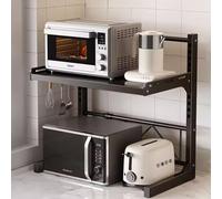 GUAWJRZDP Mensola Microonde Estensibile, Ripiano Per Microonde E Tostapane, Organizer da Appoggio Per Utensili da Cucina E Stoviglie, Scaffale Portaoggetti In Metallo Per La Cucina(Black,2-tier)