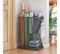 GUAWJRZDP Portaombrelli In Metallo Per Ingresso, Porta Ombrelli da Interno di Grande Capacità, Supporto Per Ombrelli con Vassoio Raccogligocce Rimovibile E Ganci, Per Casa E Ufficio(Black)