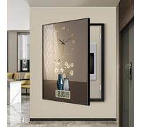 GUAWJRZDP Quadro Elettrico Decorativo con Orologio da Parete Silenzioso, Copertura Quadro Elettrico Decorativa Nascondi, Nascondi L'interruttore Del Contatore Del Pannello(Black 4,60x80cm/23.6x31.5in)