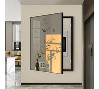 GUAWJRZDP Quadro Elettrico Decorativo con Orologio da Parete Silenzioso, Copertura Quadro Elettrico Decorativa Nascondi, Nascondi L'interruttore Del Contatore Del Pannello(Black 1,45x60cm/17.7x23.6in)