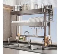 GUAWJRZDP Scolapiatti sopra Il Lavello, Scolapiatti in Acciaio Inossidabile per Il Bancone della Cucina, Scolapiatti di Grande capacità, 3 Posizioni Salvaspazio(2-Tier,L65cm/25.5in)