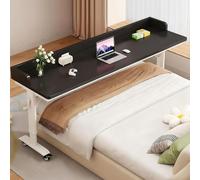 GUAWJRZDP Tavolino da Letto con Ruote, Tavolino Per Letto con Altezza Regolabile Tramite Manovella, Scrivania Mobile con Sponda di Sicurezza, Per Lavoro In Camera da Letto(Black+white,94.4x15.7'')