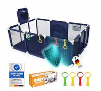 Gubby Gups Box Bambini 180x122 cm - Recinto per Bambini e Neonati con Rete Traspirante, Box Neonato Grande e Sicuro con Maniglie Primi Passi, Canestro da Basket e Porta da Calcio su Modell Selezionati