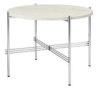 GUBI TS Tavolino Rotondo Ø55 Acciaio Lucido/Travertino Bianco