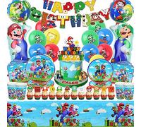GUBOOM 81Pcs Super Mario Decorazione Festa di Compleanno Set, Stoviglie Festa Super Mario con Banner, Piatti, Tovaglioli, Palloncini, Bicchieri di Carta, Tovaglie - 10 Porzioni