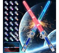 GUBOOM Spada Luminosa Ricaricabile per Bambini, 2 Pezzi Spada Laser Giocattolo, 24 Colori Cambiabili 2 in 1 Retrattile LED Luce, Spade Laser Lightsaber, Spada Laser per Bambini per Cosplay