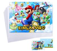 GUBOOM Super Mario - Set di 12 biglietti d'invito per il compleanno dei bambini, Super Mario, per feste a tema