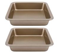 Gucagle 2 pezzi a forma quadrata, antiaderenti, per torte al formaggio, pizza, stampi per stampi da forno, utensili da, in acciaio al carbonio, nero e oro, 22,5 x 22,5 x 4,6 cm, per (Oro TG01#B)